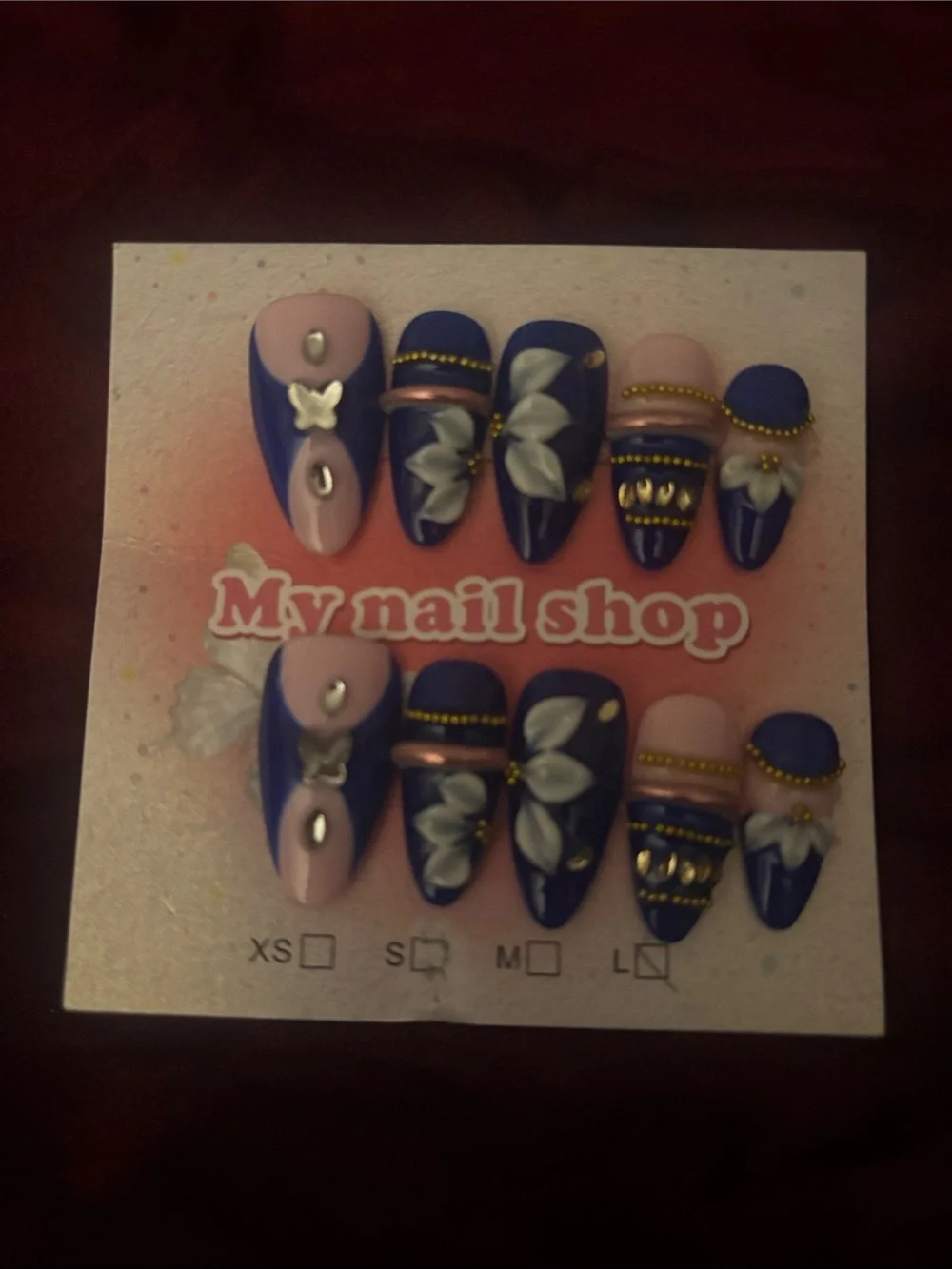My Nail Shop Blue & Pink Floral Press-On Nail Set